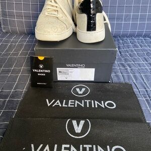 Valentino Cream and Black leather Designer Sneakers